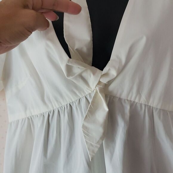 NEW * Madewell Women's Coquette Babydoll Deep-V Tie Front White Midi Dress 6 - Picture 5 of 11